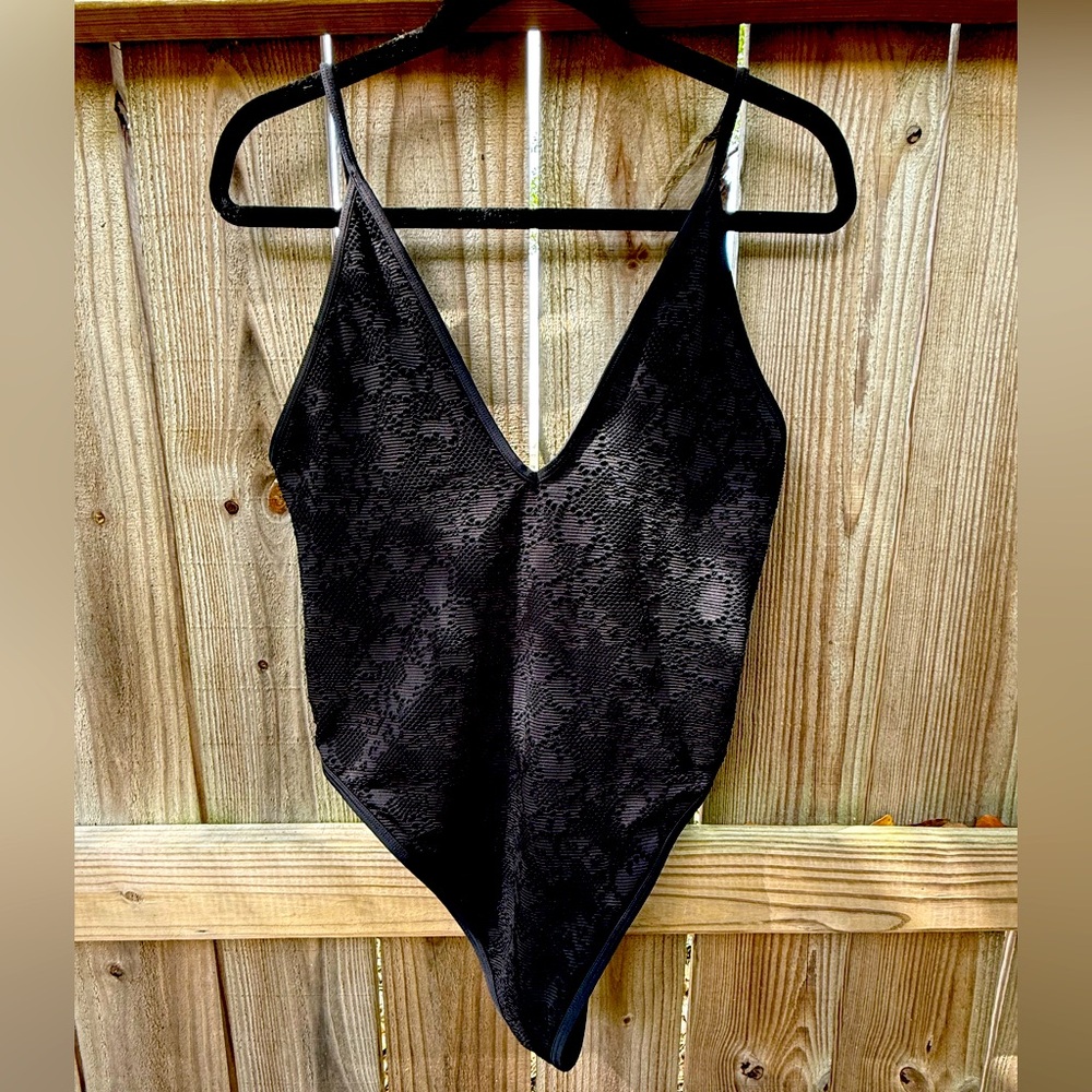 Aerie Lace Cheeky Black One Piece Swimsuit Size Large NWOT